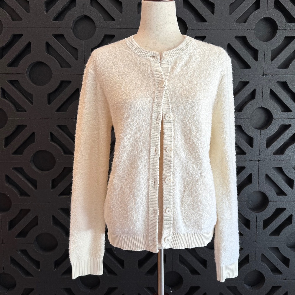 White Knit Jacket Preppy Tennis Cardigan Button Front Lightweight Blazer